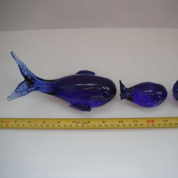 Lot of 3 Murano Art Glass Style Whale Cobalt Blue Paperweight Figurine Vintage - Picture 4 of 8
